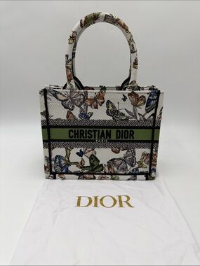 Canvas Embroidered Toile de Jouy Mexico Medium Small Book Tote White Multicolor